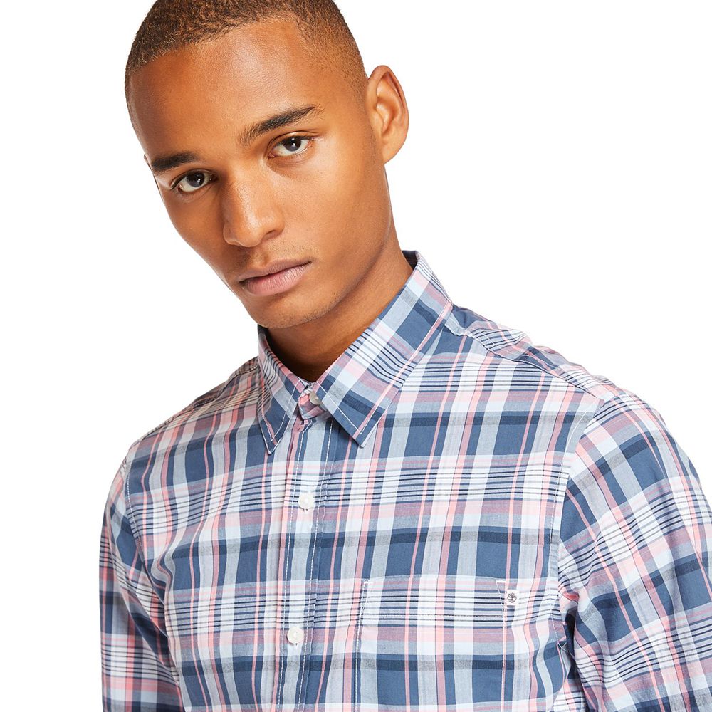 Camisa Masculino - Timberland Short-Sleeve Indian River Madras - YTSJP7148 - Rosa/Azuis